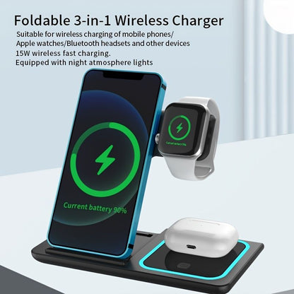 3 In 1 Fast Charging Station; Folding Wireless Charger Stand For IPhone 14; 13; 12; 11/Pro/Max/Mini/Plus; X; XR; XS/Max; SE; 8/Plus; Apple Watch 1-8; Airpods 3/2/Pro